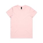 A pink t-shirt with a crew neck and short sleeves, featuring a brand logo on the label.