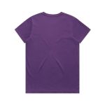 A purple t-shirt featuring a classic crew neck design. The garment has a smooth texture and short sleeves.