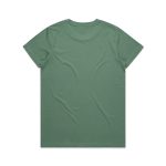 A green t-shirt with a simple design and a logo on the back.