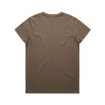 A khaki T-shirt with a plain back. The fabric appears smooth and soft, featuring a small logo at the neckline.