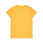 A yellow T-shirt with a smooth finish and a round neckline. The back is plain with no design elements.