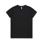 A black t-shirt displaying a classic crew neck design, featuring a logo on the tag.