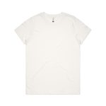 A plain white organic T-shirt with a crew neck and short sleeves, featuring a small logo.