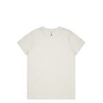 A light cream organic cotton T-shirt with a simple design and a small logo on the collar.