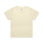 A yellow short-sleeved t-shirt with a round neckline, featuring a plain design and a branding label.