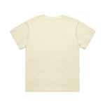 A plain, light yellow t-shirt displayed flat, with short sleeves and no visible design on the back. It features a logo.