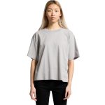 A grey t-shirt with a relaxed fit, featuring short sleeves and a simple design. It has a branding logo.