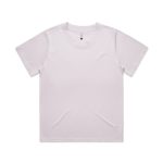A light pink t-shirt with a round neckline and short sleeves, featuring a logo on the label.
