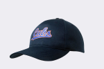 A navy breathable poly twill cap with an embroidered logo on the front. The cap features a curved brim and adjustable strap.
