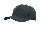 A breathable poly twill cap in dark grey, featuring a curved brim and a button on top. Includes a logo.