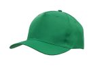 A green breathable poly twill cap with a curved brim and a logo on the front.
