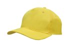 A yellow breathable poly twill cap with a curved brim and ventilation holes. It features a logo on the side.