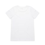 A plain white short-sleeve T-shirt featuring a smooth back design and a logo.