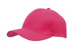 A pink breathable poly twill cap with a structured design and a curved brim. It features a logo on the front.