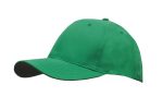A green breathable poly twill cap with a structured design and a logo on the side.