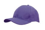 A purple breathable poly twill cap with a rounded crown and a curved brim, featuring a logo.