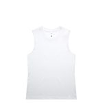 A white singlet tank top with a simple design and no embellishments, featuring a logo on the label.