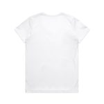A white V-neck T-shirt with short sleeves, featuring a plain back design and a small logo.