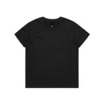 A black t-shirt with a standard crew neck and short sleeves, featuring a logo on the label.