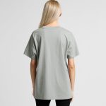 A relaxed-fit t-shirt in a soft green shade, featuring a logo on the back.