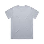 A light blue t-shirt with a simple design and a logo on the back.