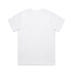 A plain white t-shirt featuring short sleeves and a simple design, with a logo present.