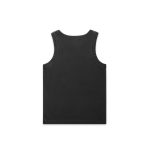 A black organic rib tank top featuring a simple design and sleeveless cut. It includes a logo on the back.