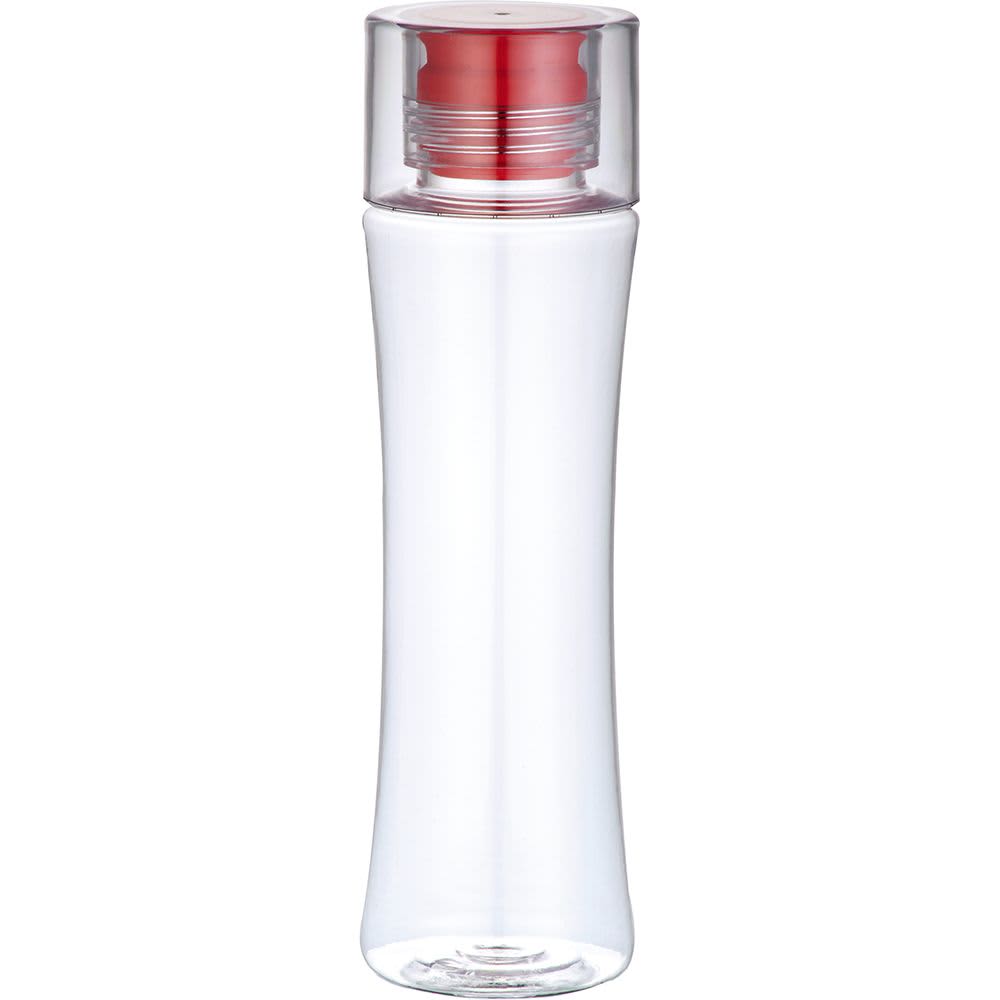 A drink bottle in clear plastic with a red cap, featuring a sleek, modern design and a branding logo. Brighton BPA Free Sports Bottle 470ml - Image 1
