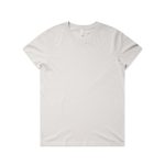 A light grey basic t-shirt with a round neck and short sleeves, featuring a logo.