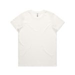 A plain white t-shirt, featuring a crew neck and short sleeves, with a logo on the inside label.