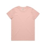A short-sleeved t-shirt in a soft pink colour, featuring a simple design and a branded label.