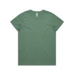 A green basic tee with a round neckline and short sleeves, featuring a brand logo.