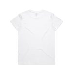 A plain white t-shirt with a standard round neck and short sleeves. It features a logo on the back.