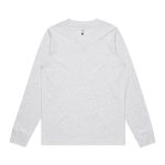 A light grey long-sleeve t-shirt featuring a simple design and a brand logo on the inside tag.