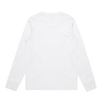 A long-sleeve tee in white with a simple, minimalist design and a small logo.