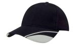 A black cap featuring a brushed heavy cotton design with mesh inserts on the peak and a logo.
