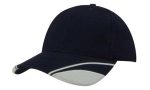 A navy cap with a brushed heavy cotton fabric and mesh inserts on the peak. It features a logo.