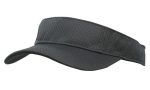 A sports mesh visor in black, featuring a wide brim and breathable material, with a logo on the side.