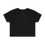 A black cropped t-shirt with a simple design and a logo on the back.