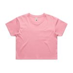 A pink crop tee with a loose fit and short sleeves, featuring a subtly placed logo.