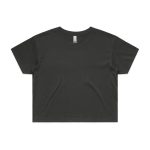 A dark green crop tee with a classic crew neckline and short sleeves, featuring a logo on the label.