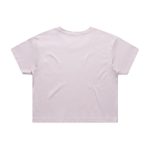 A light pink crop tee with short sleeves and a plain back, featuring a logo.