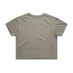 A khaki cropped t-shirt with a simple design and no visible branding on the back.