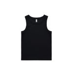A black ribbed tank top with a classic singlet design and a branded label inside.