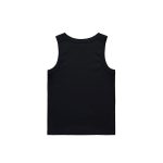 A black organic rib tank top with a simple design and no visible embellishments, featuring a logo on the back.