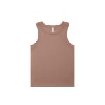 A light brown organic rib tank top featuring broad armholes and a simple design. Includes a logo on the label.