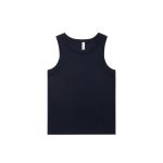 A navy organic rib tank top with a round neckline and no sleeves, featuring a logo tag.