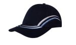 A navy cap featuring brushed heavy cotton and curved embroidery in white and light blue on the crown and peak.