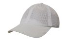 A white sports cap with a mesh design and a curved brim. The cap features a logo on the side.