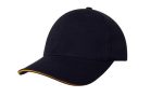 A navy cap with a sandwich trim in yellow. The cap features a rounded crown and a curved brim.